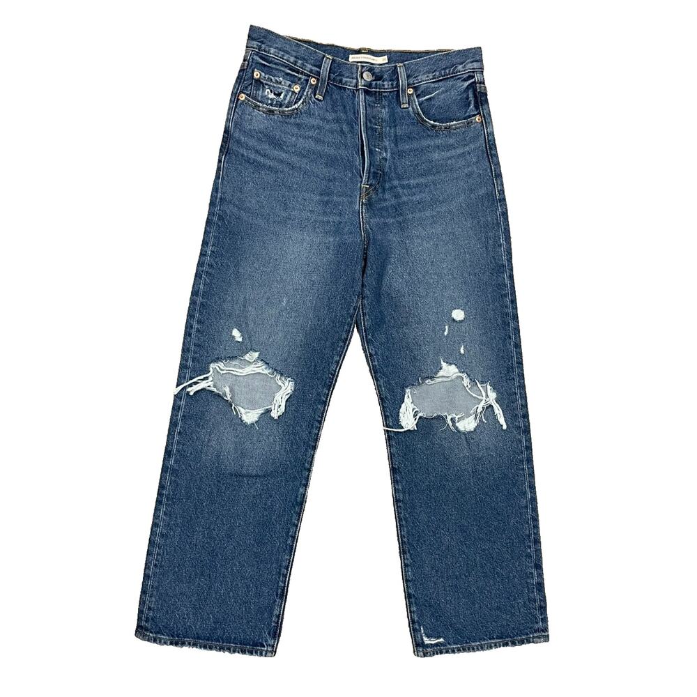 Levis Women's Size 30 Ribcage Straight Ankle Hi Rise Distressed Button Fly Jeans